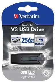 USB-Stick „V3“, schwarz-silber, 256GB, USB 3.0, 80/25 MB/sec, VERBATIM